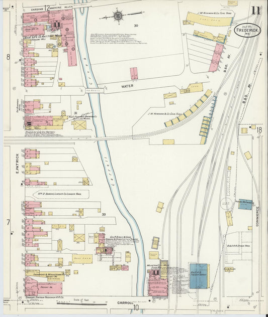 Sanborn Fire Insurance Map from Frederick, Frederick County, Maryland (1911), Sheet #0011 - Historic Sanborn Fire Insurance Map Print, vintage old map wall art