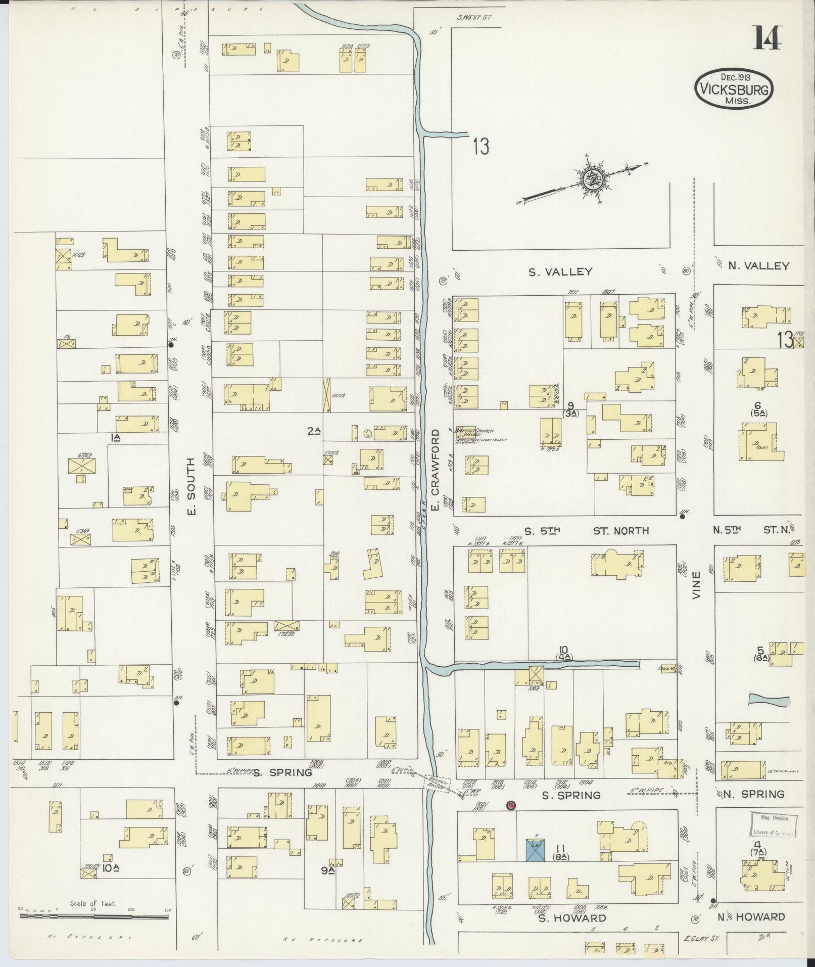 Sanborn Fire Insurance Map from Vicksburg, Warren County, Mississippi (1913), Sheet #0014 - Complete Map Set gallery image, historic Sanborn map, vintage wall art, Mississippi Mississippi