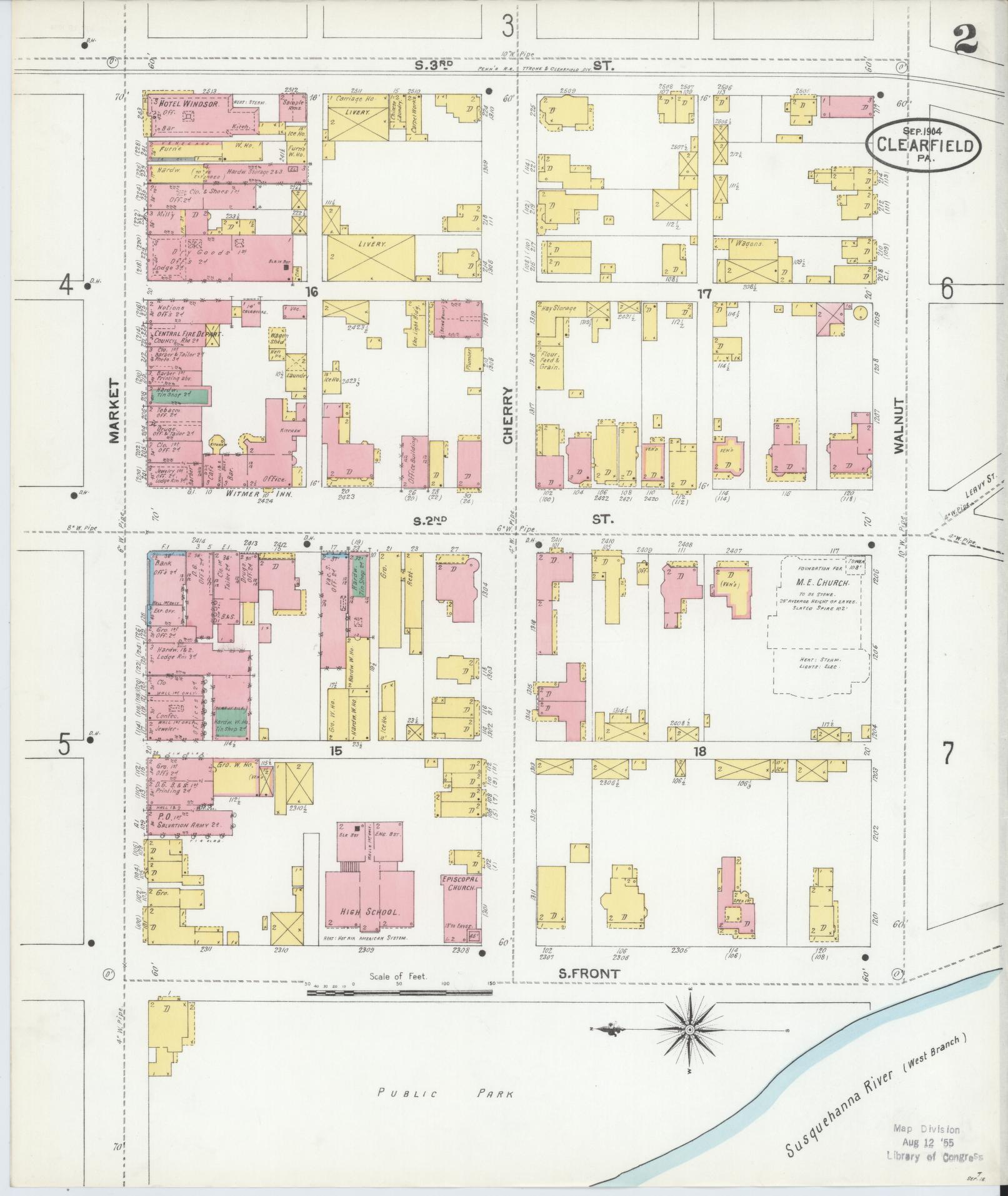 Sanborn Fire Insurance Map from Clearfield, Clearfield County, Pennsylvania (1904), Sheet #0002 - Historic Sanborn Fire Insurance Map Print, vintage old map wall art, antique decor, genealogy gift, Pennsylvania Pennsylvania map
