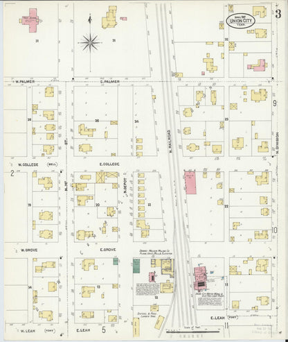 Sanborn Fire Insurance Map from Union City, Obion County, Tennessee (1907), Sheet #0003 - Complete Map Set gallery image, historic Sanborn map, vintage wall art, Tennessee Tennessee