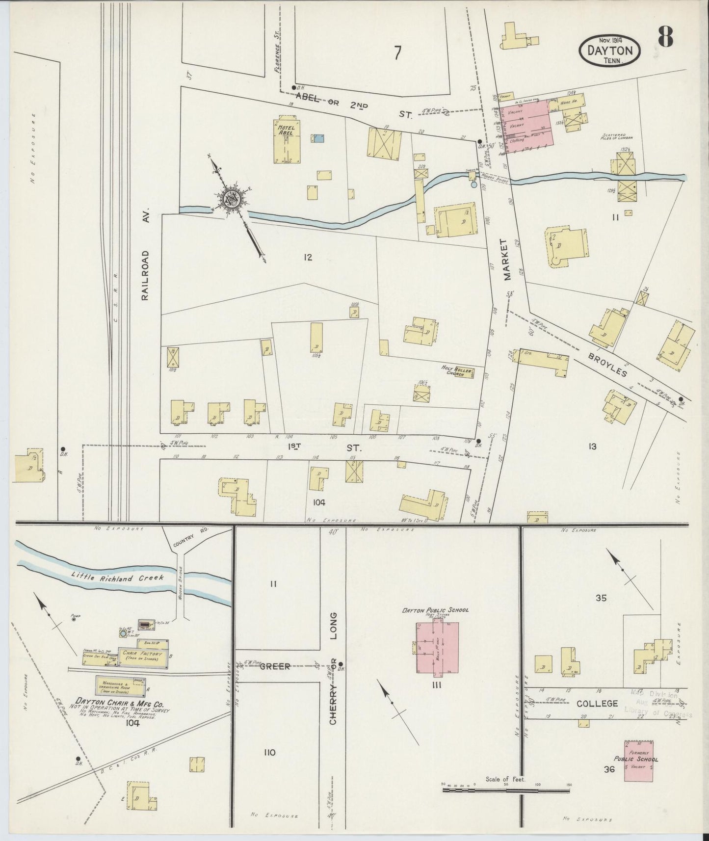 Sanborn Fire Insurance Map from Dayton, Rhea County, Tennessee (1914), Sheet #0008 - Complete Map Set gallery image, historic Sanborn map, vintage wall art, Tennessee Tennessee
