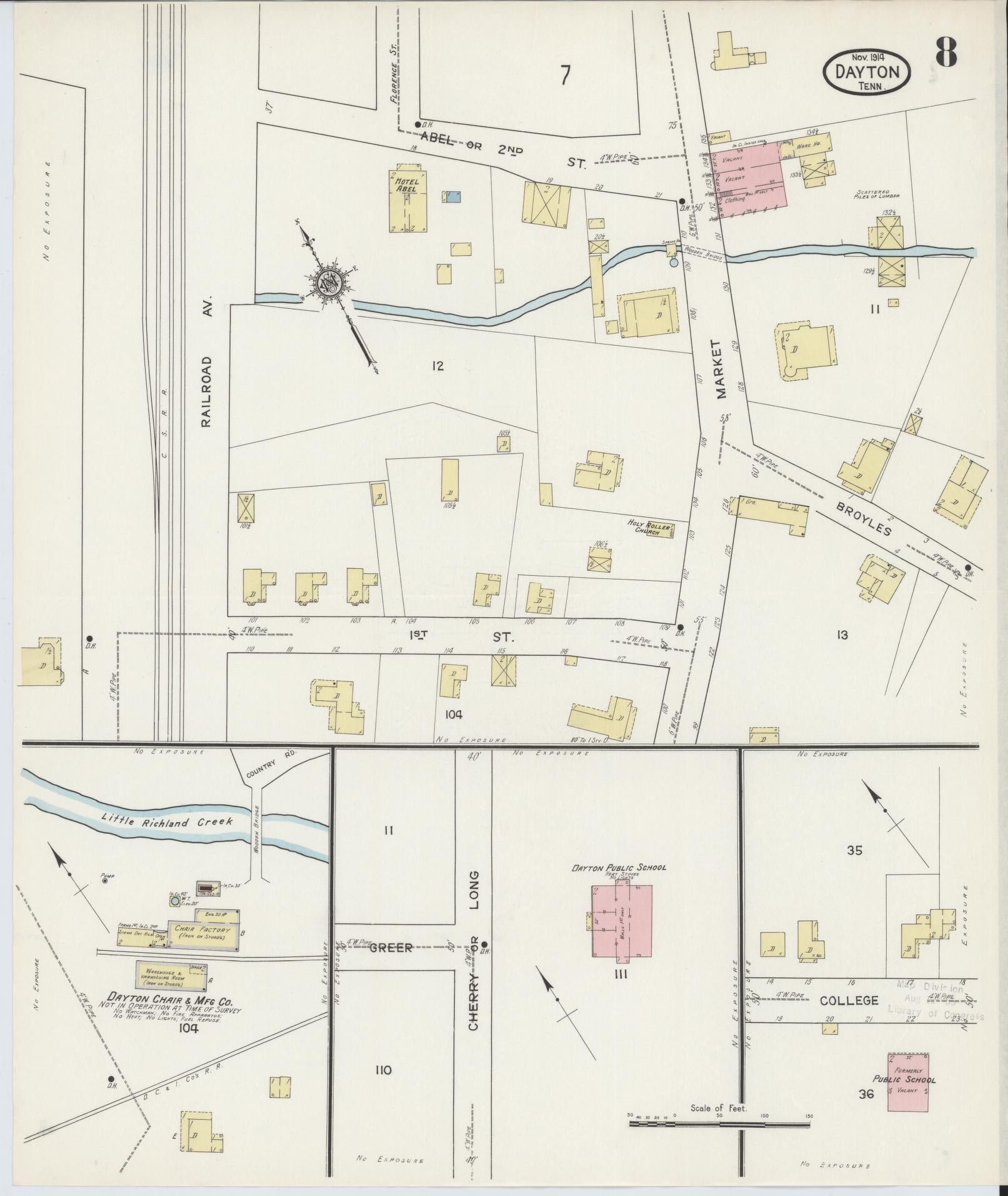 Sanborn Fire Insurance Map from Dayton, Rhea County, Tennessee (1914), Sheet #0008 - Complete Map Set gallery image, historic Sanborn map, vintage wall art, Tennessee Tennessee