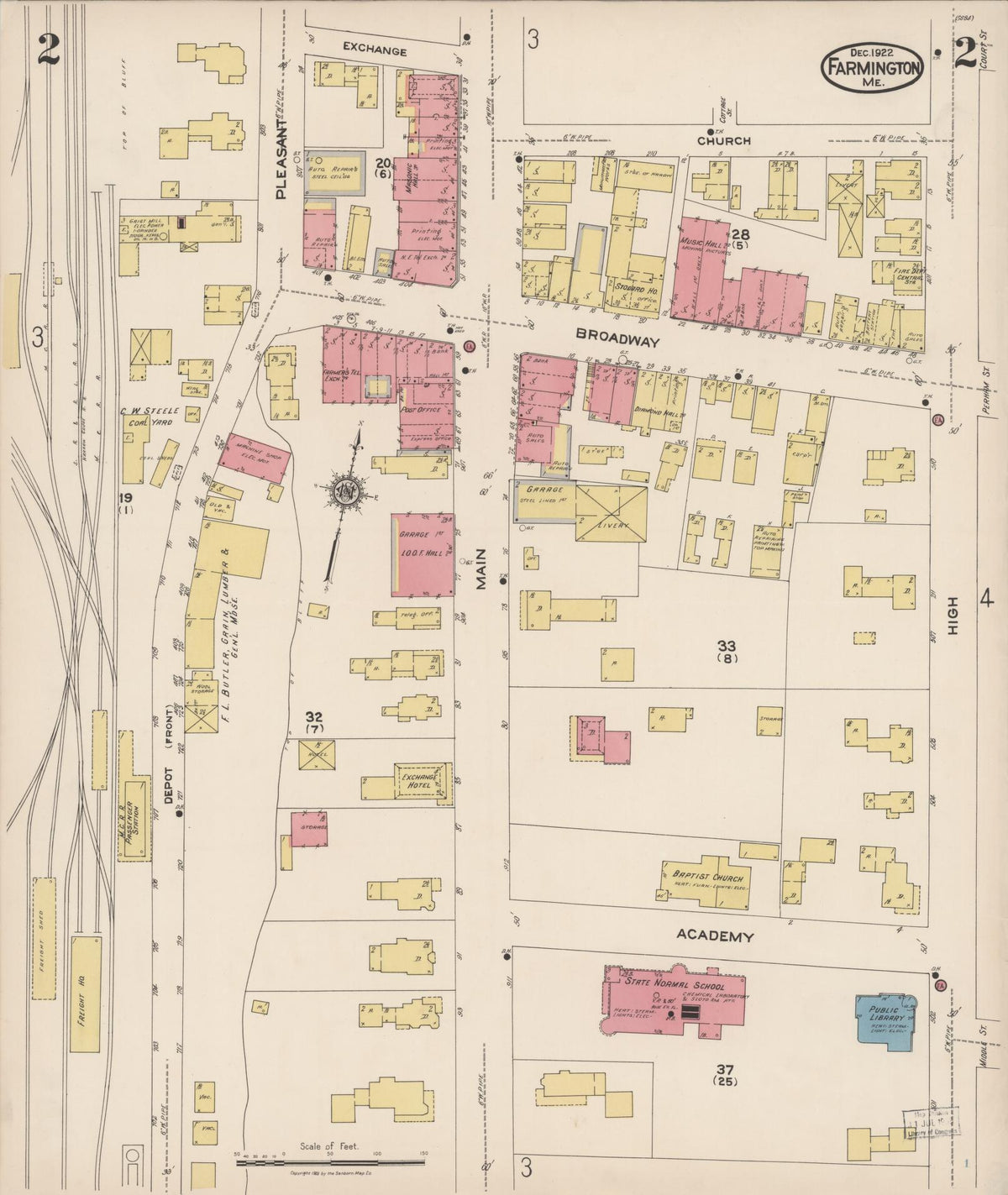 Sanborn Fire Insurance Map from Farmington, Franklin County, Maine (1922), Sheet #0002 - Complete Map Set gallery image, historic Sanborn map, vintage wall art, Maine Maine