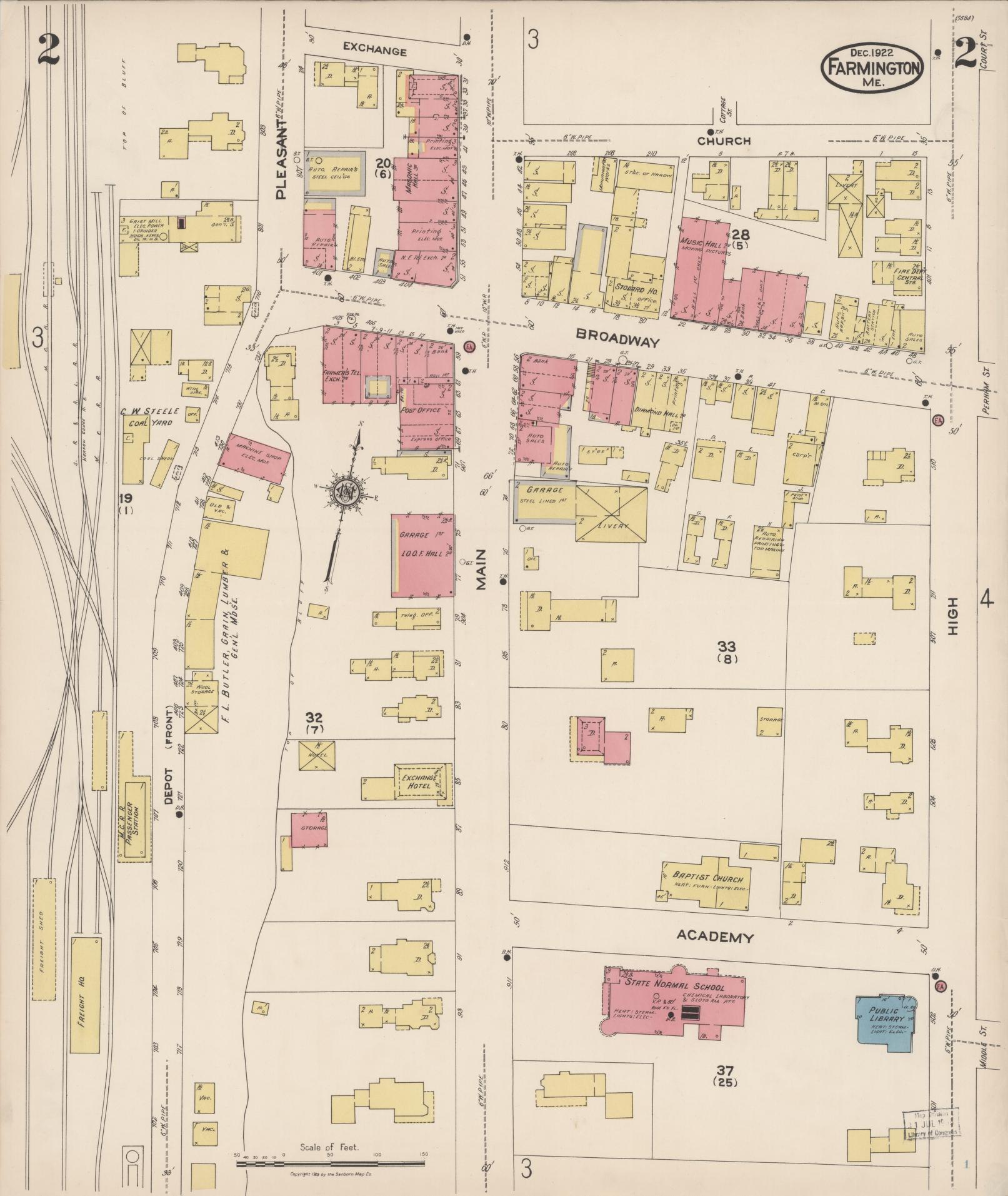 Sanborn Fire Insurance Map from Farmington, Franklin County, Maine (1922), Sheet #0002 - Complete Map Set gallery image, historic Sanborn map, vintage wall art, Maine Maine