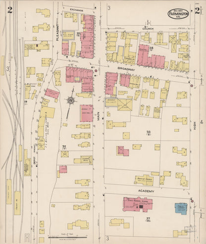 Sanborn Fire Insurance Map from Farmington, Franklin County, Maine (1922), Sheet #0002 - Complete Map Set gallery image, historic Sanborn map, vintage wall art, Maine Maine