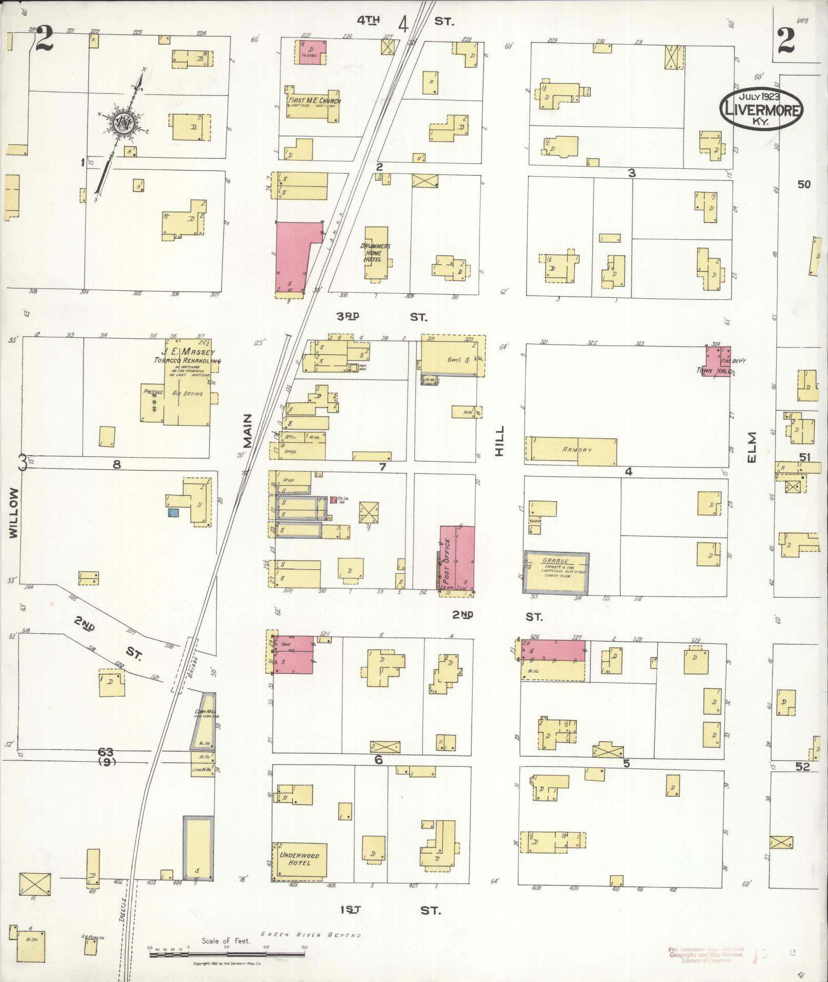 Sanborn Fire Insurance Map from Livermore, Mclean County, Kentucky (1923), Sheet #0002 - Complete Map Set gallery image, historic Sanborn map, vintage wall art, Kentucky Kentucky