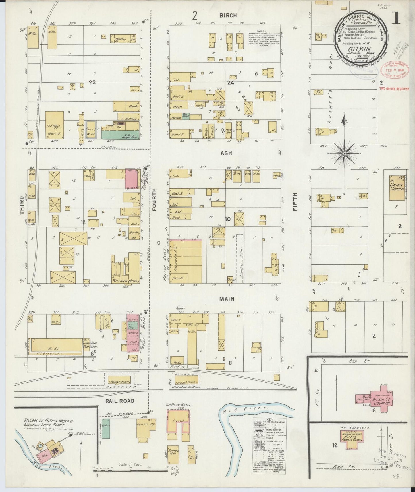 Sanborn Fire Insurance Map from Aitkin, Aitkin County, Minnesota (1898), Sheet #0001 - Historic Sanborn Fire Insurance Map Print, vintage old map wall art, antique decor, genealogy gift, Minnesota Minnesota map