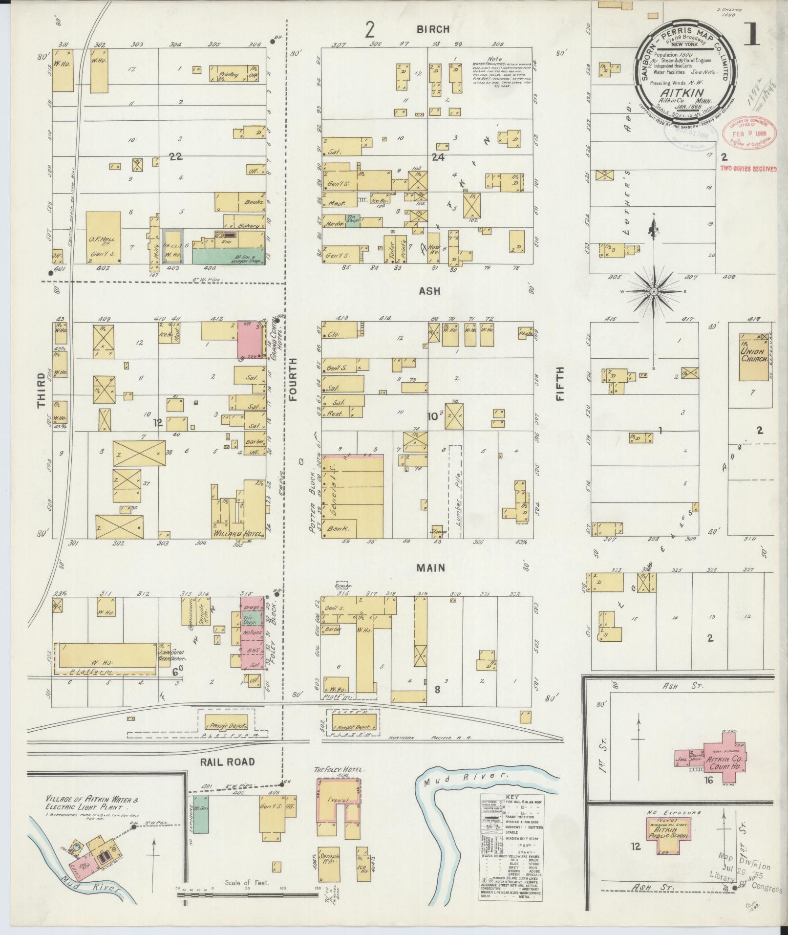 Sanborn Fire Insurance Map from Aitkin, Aitkin County, Minnesota (1898), Sheet #0001 - Historic Sanborn Fire Insurance Map Print, vintage old map wall art, antique decor, genealogy gift, Minnesota Minnesota map
