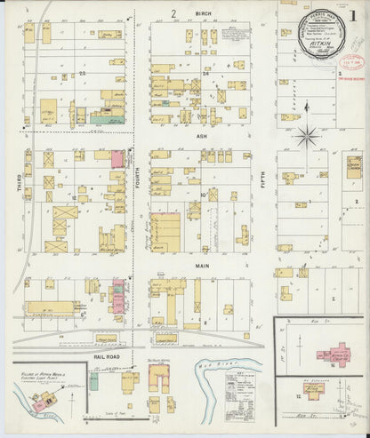 Sanborn Fire Insurance Map from Aitkin, Aitkin County, Minnesota (1898), Sheet #0001 - Historic Sanborn Fire Insurance Map Print, vintage old map wall art, antique decor, genealogy gift, Minnesota Minnesota map