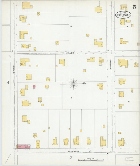 Sanborn Fire Insurance Map from Fort Valley, Peach County, Georgia (1905), Sheet #0005 - Historic Sanborn Fire Insurance Map Print, vintage old map wall art, antique decor, genealogy gift, Georgia Georgia map