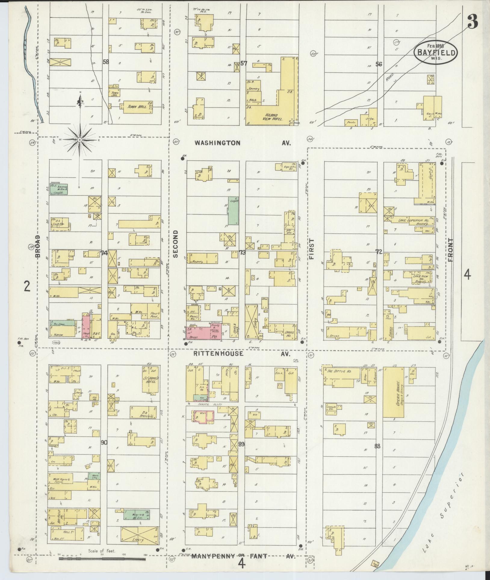 Sanborn Fire Insurance Map from Bayfield, Bayfield County, Wisconsin (1898), Sheet #0003 - Complete Map Set gallery image, historic Sanborn map, vintage wall art, Wisconsin Wisconsin