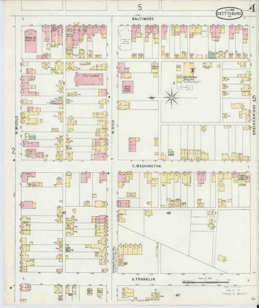 Sanborn Fire Insurance Map from Gettysburg, Adams County, Pennsylvania (1896), Sheet #0004 - Historic Sanborn Fire Insurance Map Print, vintage old map wall art, antique decor, genealogy gift, Pennsylvania Pennsylvania map