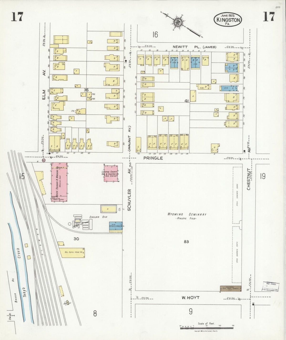 Sanborn Fire Insurance Map from Kingston, Luzerne County, Pennsylvania (1925), Sheet #0017 - Complete Map Set gallery image, historic Sanborn map, vintage wall art, Pennsylvania Pennsylvania
