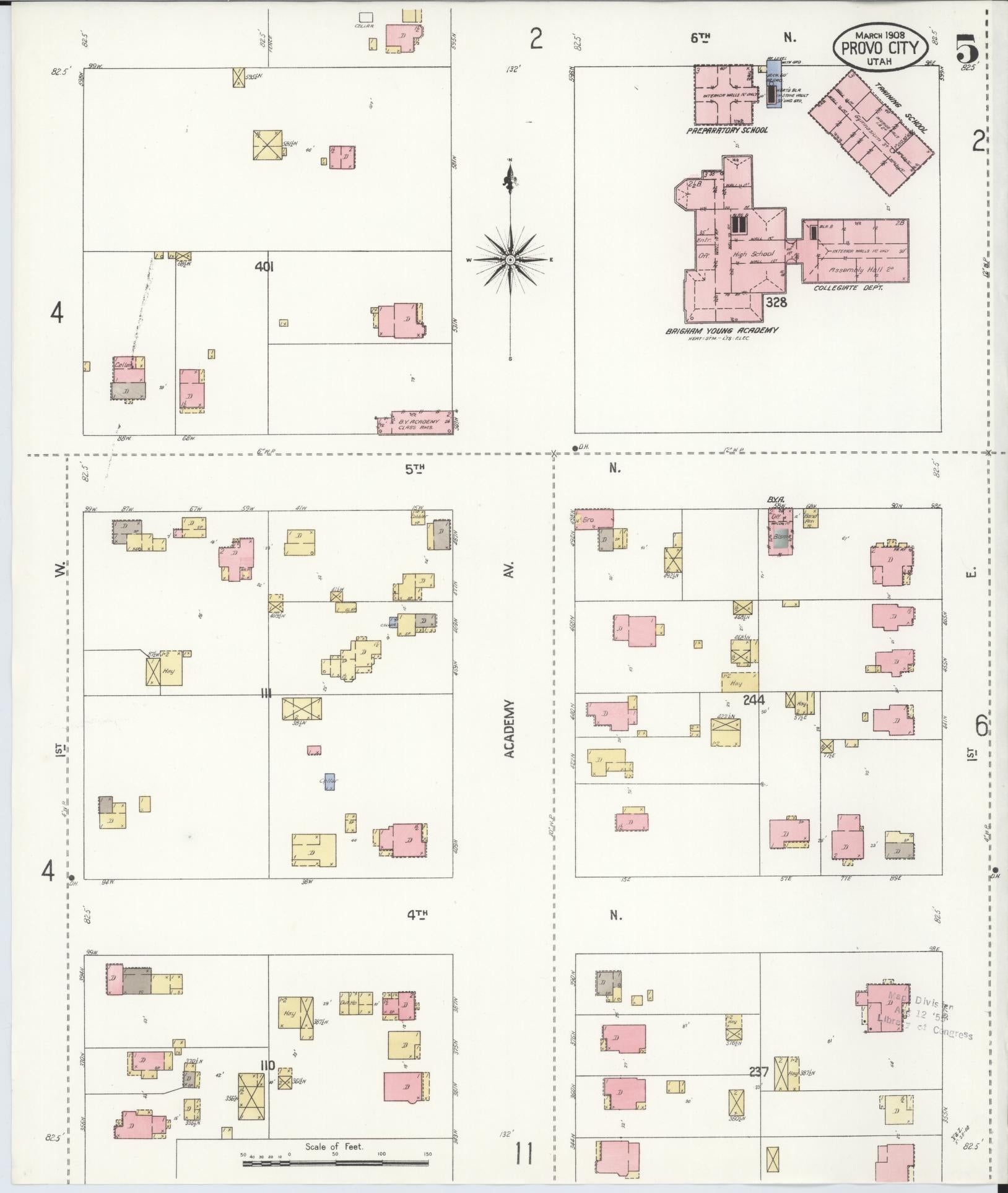 Sanborn Fire Insurance Map from Provo, Utah County, Utah (1908), Sheet #0005 - Complete Map Set gallery image, historic Sanborn map, vintage wall art, Provo Utah