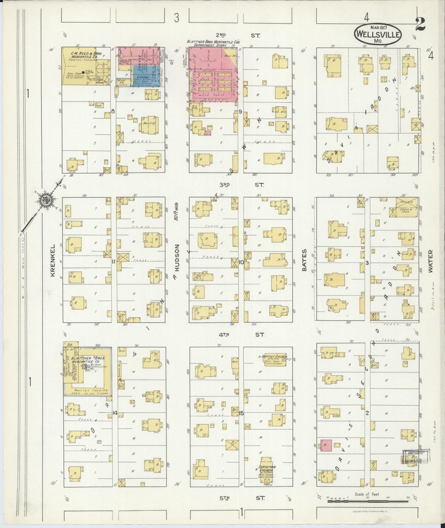 Sanborn Fire Insurance Map from Wellsville, Montgomery County, Missouri (1917), Sheet #0002 - Complete Map Set gallery image, historic Sanborn map, vintage wall art, Missouri Missouri