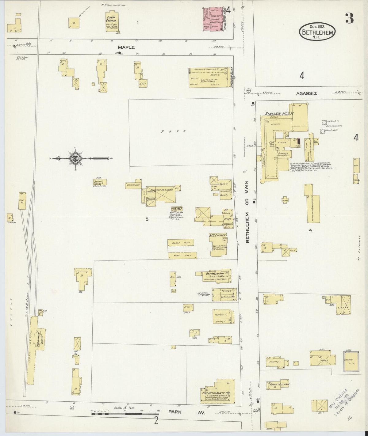 Sanborn Fire Insurance Map from Bethlehem, Grafton County, New Hampshire (1912), Sheet #0003 - Complete Map Set gallery image, historic Sanborn map, vintage wall art, New Hampshire New Hampshire