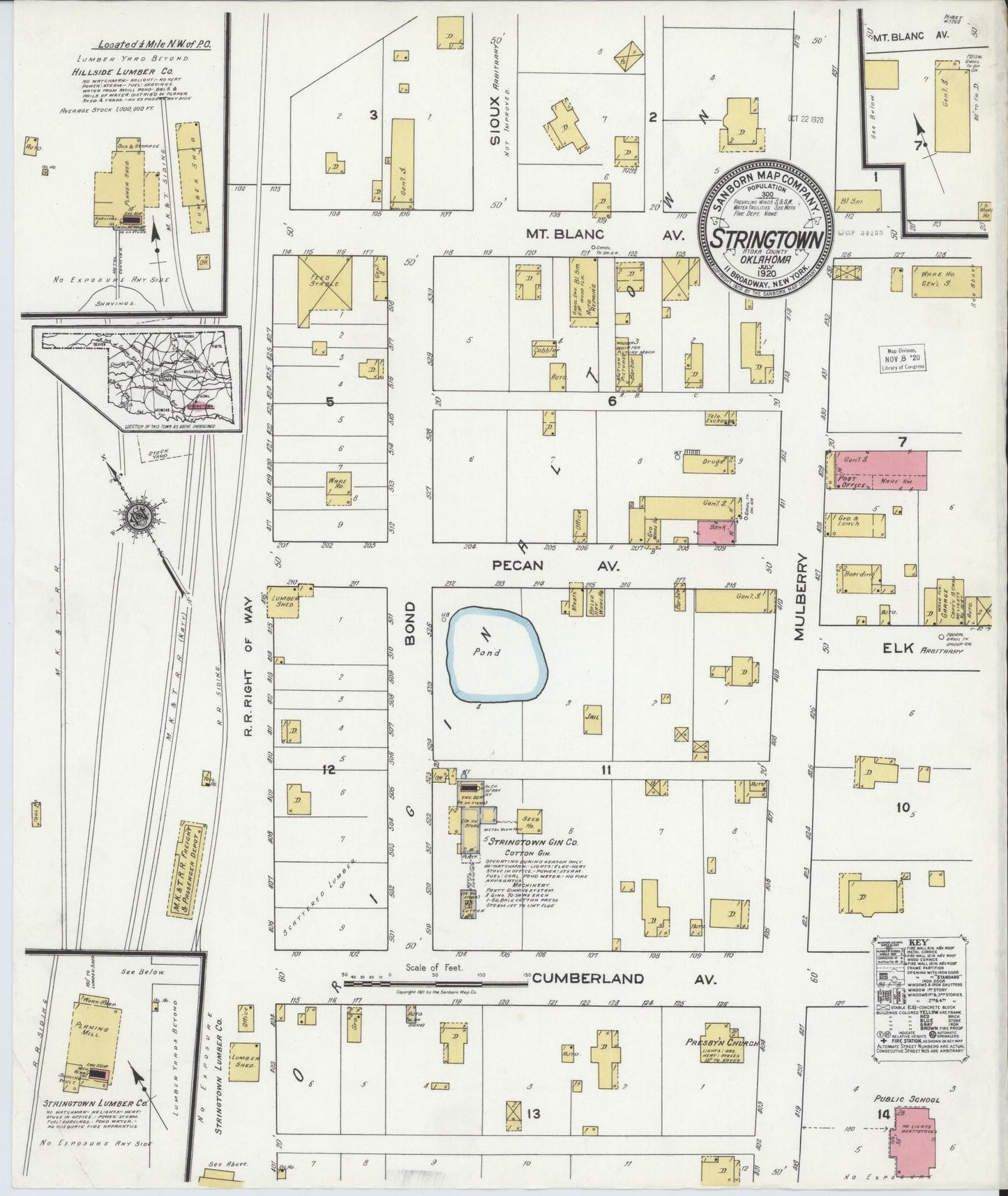 Sanborn Fire Insurance Map from Stringtown, Atoka County, Oklahoma (1920), Sheet #0001 - Historic Sanborn Fire Insurance Map Print, vintage old map wall art, antique decor, genealogy gift, Oklahoma Oklahoma map