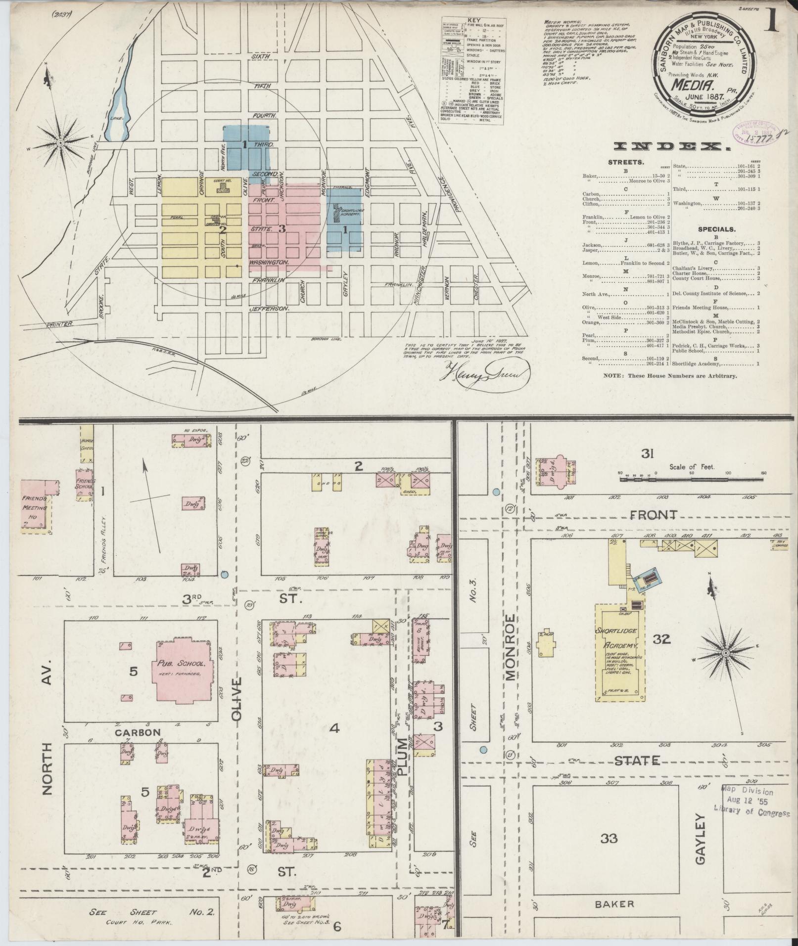Sanborn Fire Insurance Map from Media, Delaware County, Pennsylvania (1887), Sheet #0001 - Complete Map Set gallery image, historic Sanborn map, vintage wall art, Pennsylvania Pennsylvania