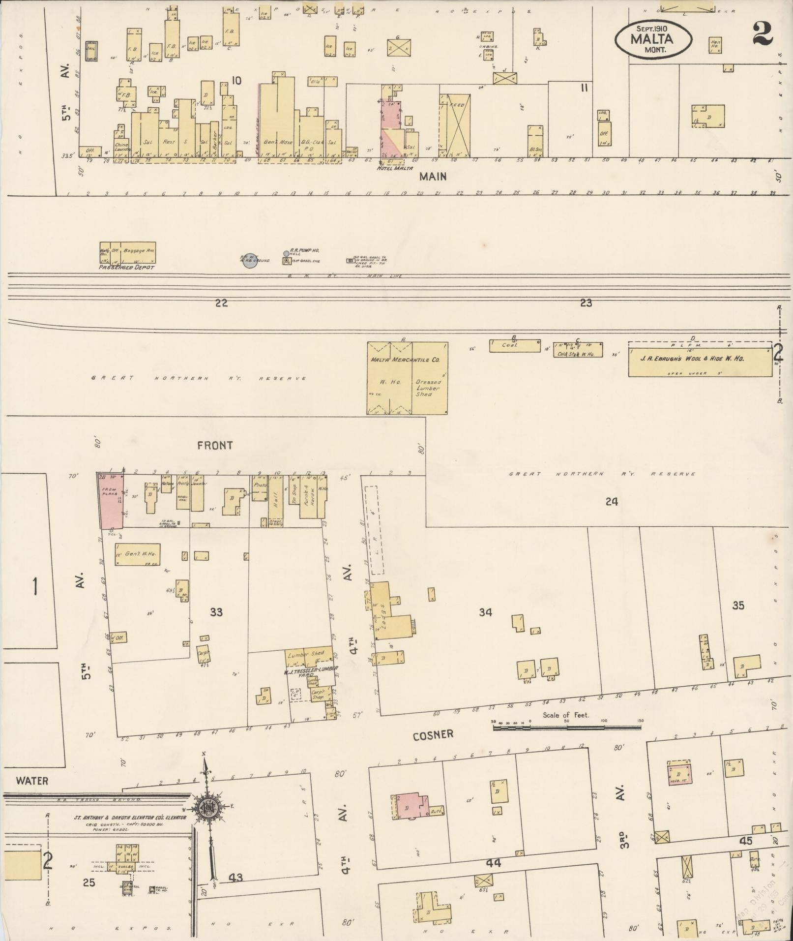 Sanborn Fire Insurance Map from Malta, Phillip County, Montana (1910), Sheet #0002 - Complete Map Set gallery image, historic Sanborn map, vintage wall art, Montana Montana