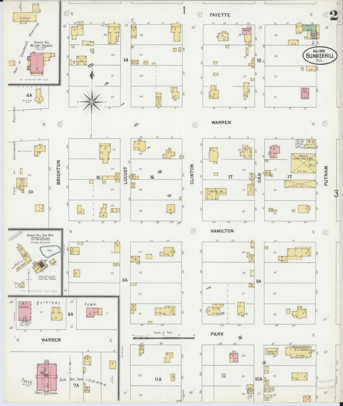 Sanborn Fire Insurance Map from Bunker Hill, Macoupin County, Illinois (1899), Sheet #0002 - Historic Sanborn Fire Insurance Map Print, vintage old map wall art, antique decor, genealogy gift, Illinois Illinois map