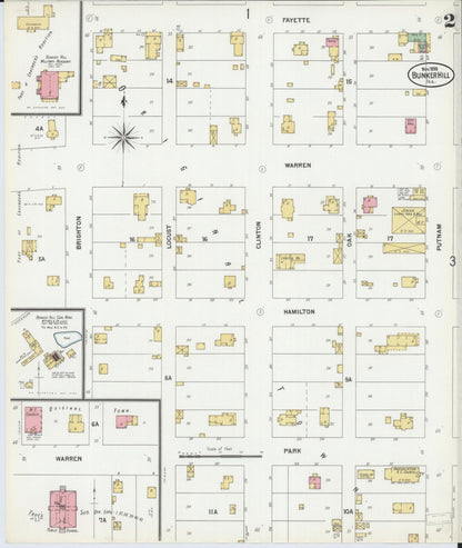 Sanborn Fire Insurance Map from Bunker Hill, Macoupin County, Illinois (1899), Sheet #0002 - Historic Sanborn Fire Insurance Map Print, vintage old map wall art, antique decor, genealogy gift, Illinois Illinois map