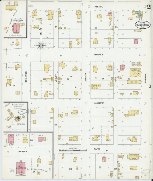 Sanborn Fire Insurance Map from Bunker Hill, Macoupin County, Illinois (1899), Sheet #0002 - Historic Sanborn Fire Insurance Map Print, vintage old map wall art, antique decor, genealogy gift, Illinois Illinois map