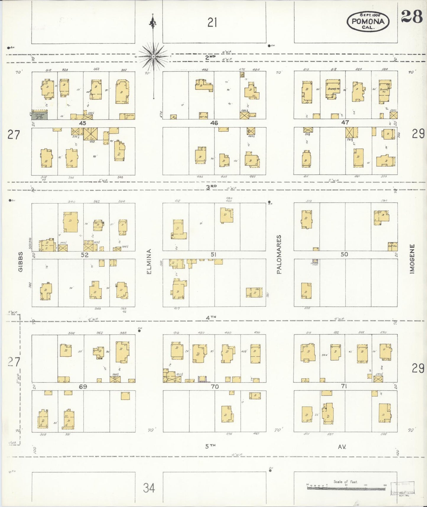 Sanborn Fire Insurance Map from Pomona, Los Angeles County, California (1906), Sheet #0028 - Complete Map Set gallery image, historic Sanborn map, vintage wall art, California California
