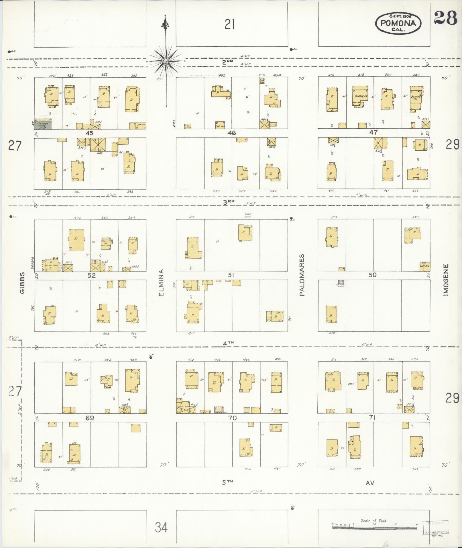 Sanborn Fire Insurance Map from Pomona, Los Angeles County, California (1906), Sheet #0028 - Complete Map Set gallery image, historic Sanborn map, vintage wall art, California California