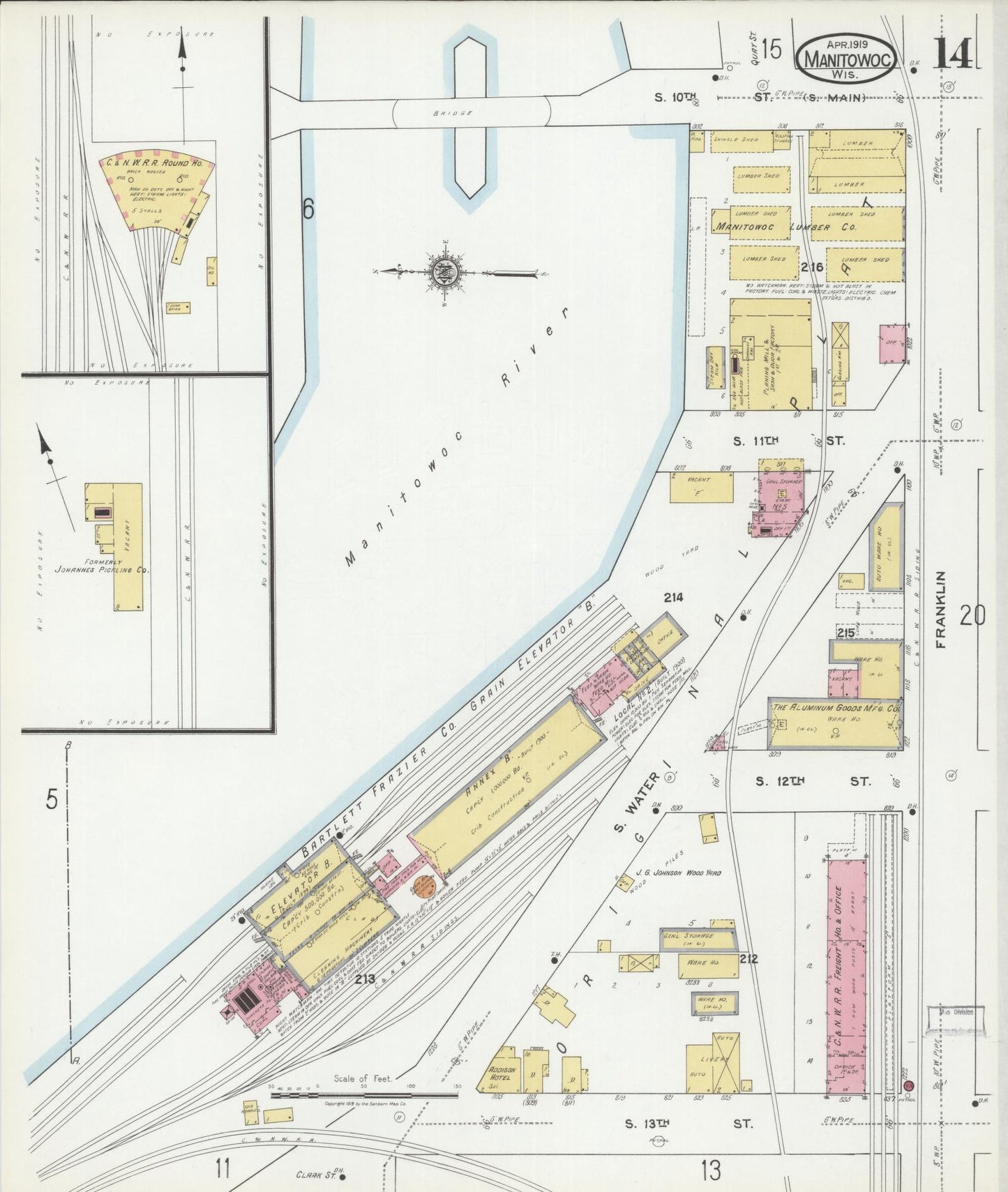 Sanborn Fire Insurance Map from Manitowoc, Manitowoc County, Wisconsin (1919), Sheet #0014 - Complete Map Set gallery image, historic Sanborn map, vintage wall art, Wisconsin Wisconsin