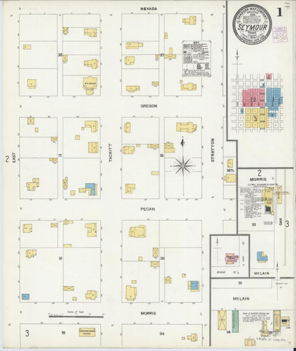 Sanborn Fire Insurance Map from Seymour, Baylor County, Texas (1904), Sheet #0001 - Complete Map Set gallery image, historic Sanborn map, vintage wall art, Texas Texas