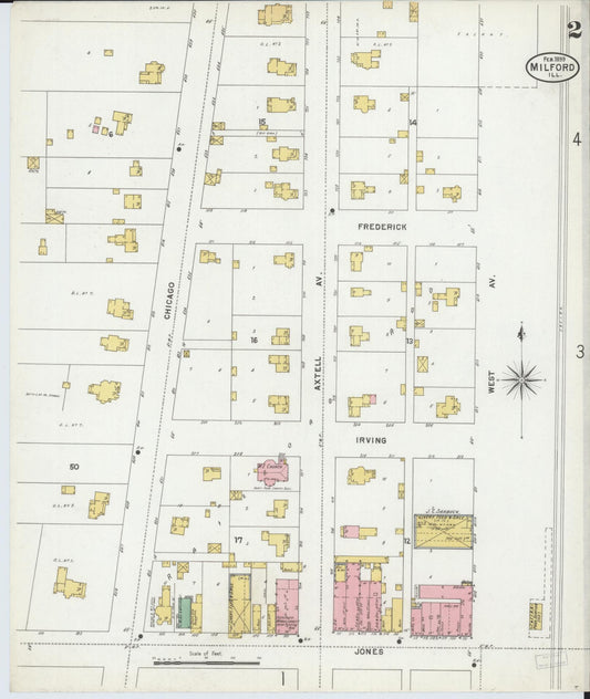 Sanborn Fire Insurance Map from Milford, Iroquois County, Illinois (1899), Sheet #0002 - Historic Sanborn Fire Insurance Map Print, vintage old map wall art, antique decor, genealogy gift, Illinois Illinois map