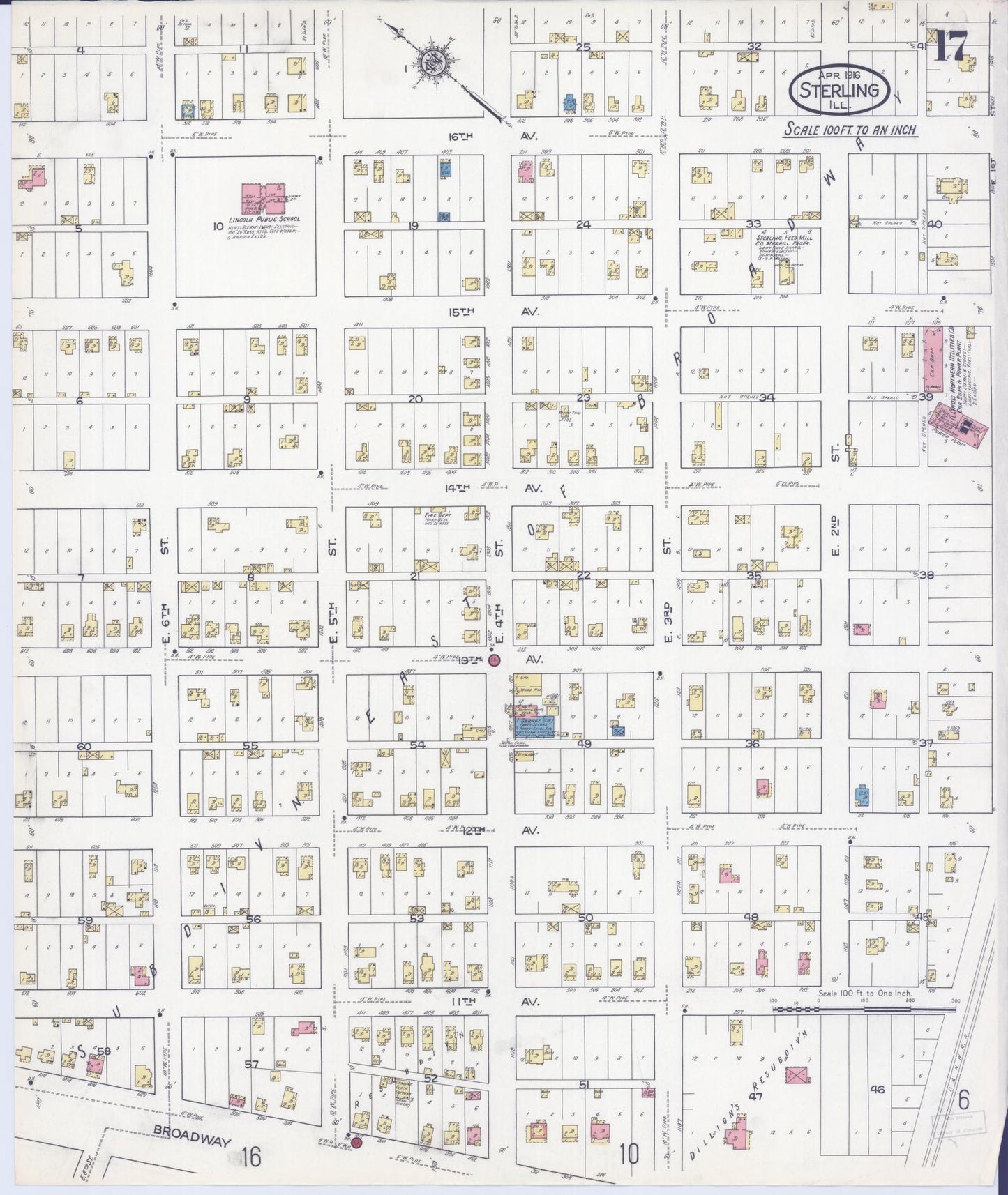 Sanborn Fire Insurance Map from Sterling, Whiteside County, Illinois (1916), Sheet #0017 - Historic Sanborn Fire Insurance Map Print, vintage old map wall art, antique decor, genealogy gift, Illinois Illinois map