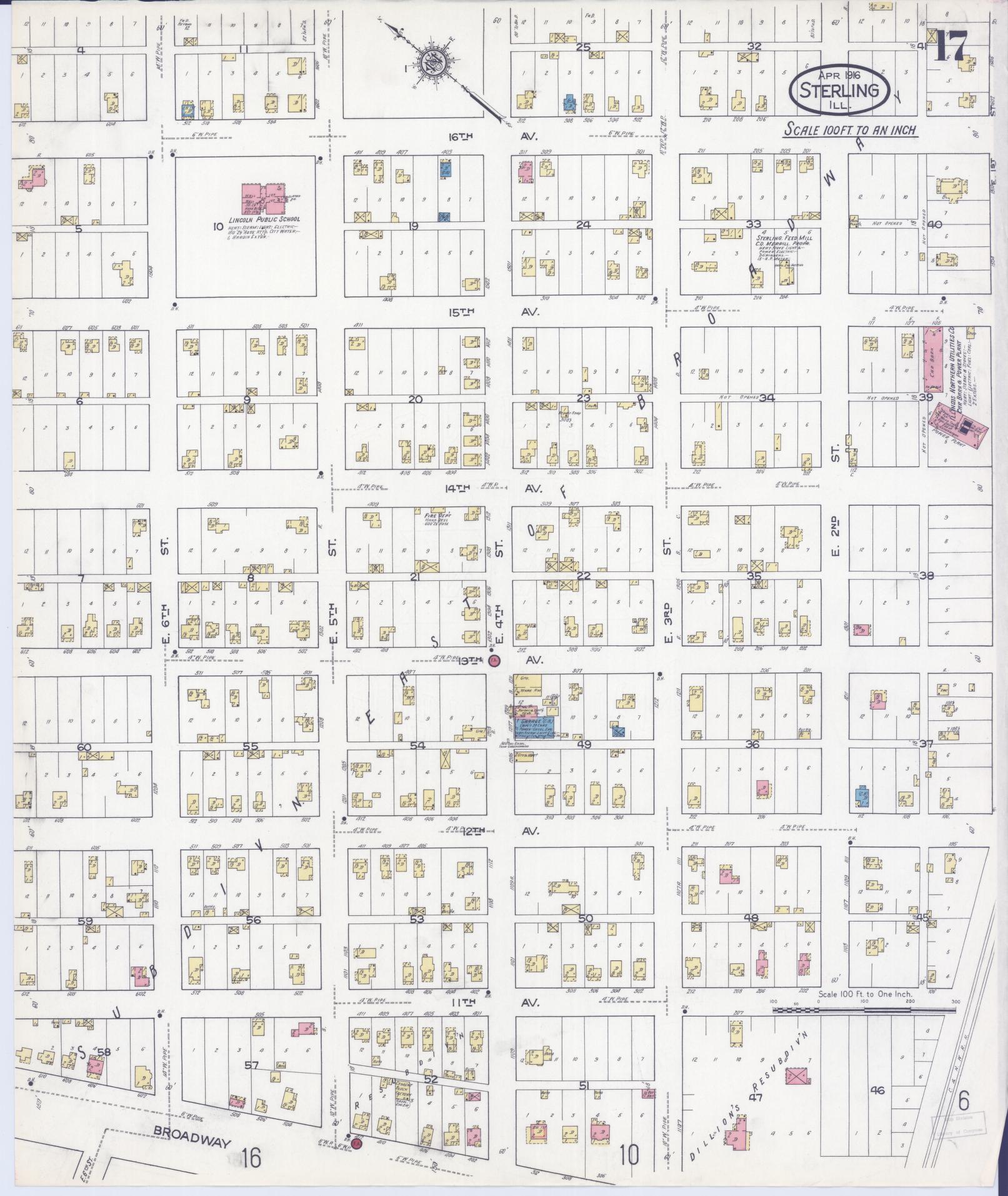 Sanborn Fire Insurance Map from Sterling, Whiteside County, Illinois (1916), Sheet #0017 - Historic Sanborn Fire Insurance Map Print, vintage old map wall art, antique decor, genealogy gift, Illinois Illinois map