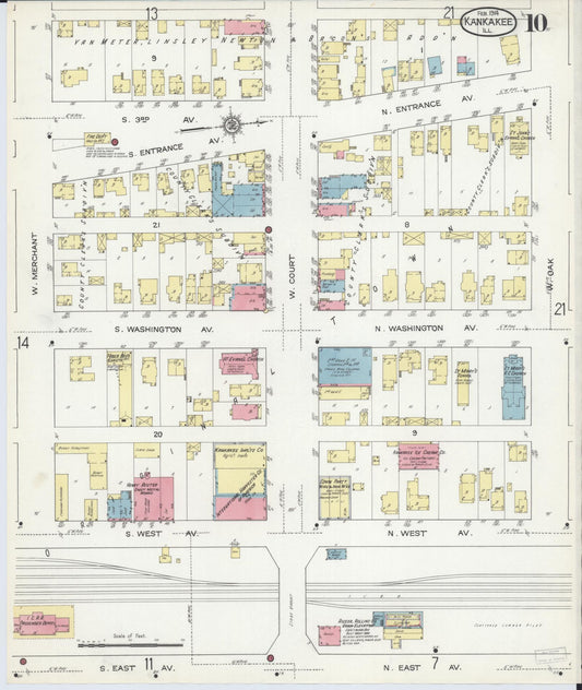 Sanborn Fire Insurance Map from Kankakee, Kankakee County, Illinois (1914), Sheet #0010 - Historic Sanborn Fire Insurance Map Print, vintage old map wall art, antique decor, genealogy gift, Illinois Illinois map