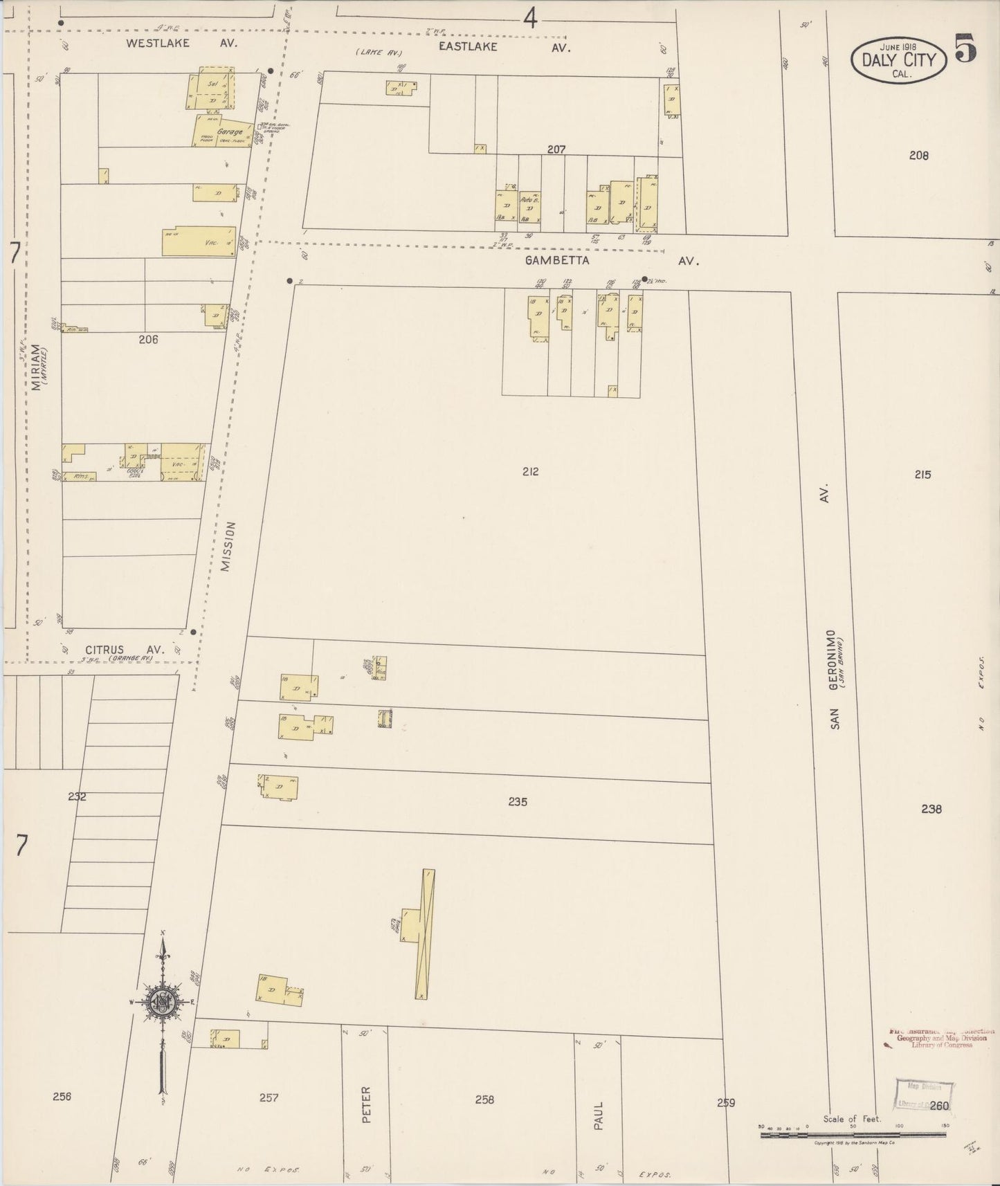 Sanborn Fire Insurance Map from Daly City, San Mateo County, California (1918), Sheet #0005 - Complete Map Set gallery image, historic Sanborn map, vintage wall art, California California
