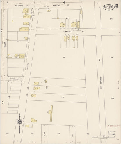 Sanborn Fire Insurance Map from Daly City, San Mateo County, California (1918), Sheet #0005 - Complete Map Set gallery image, historic Sanborn map, vintage wall art, California California