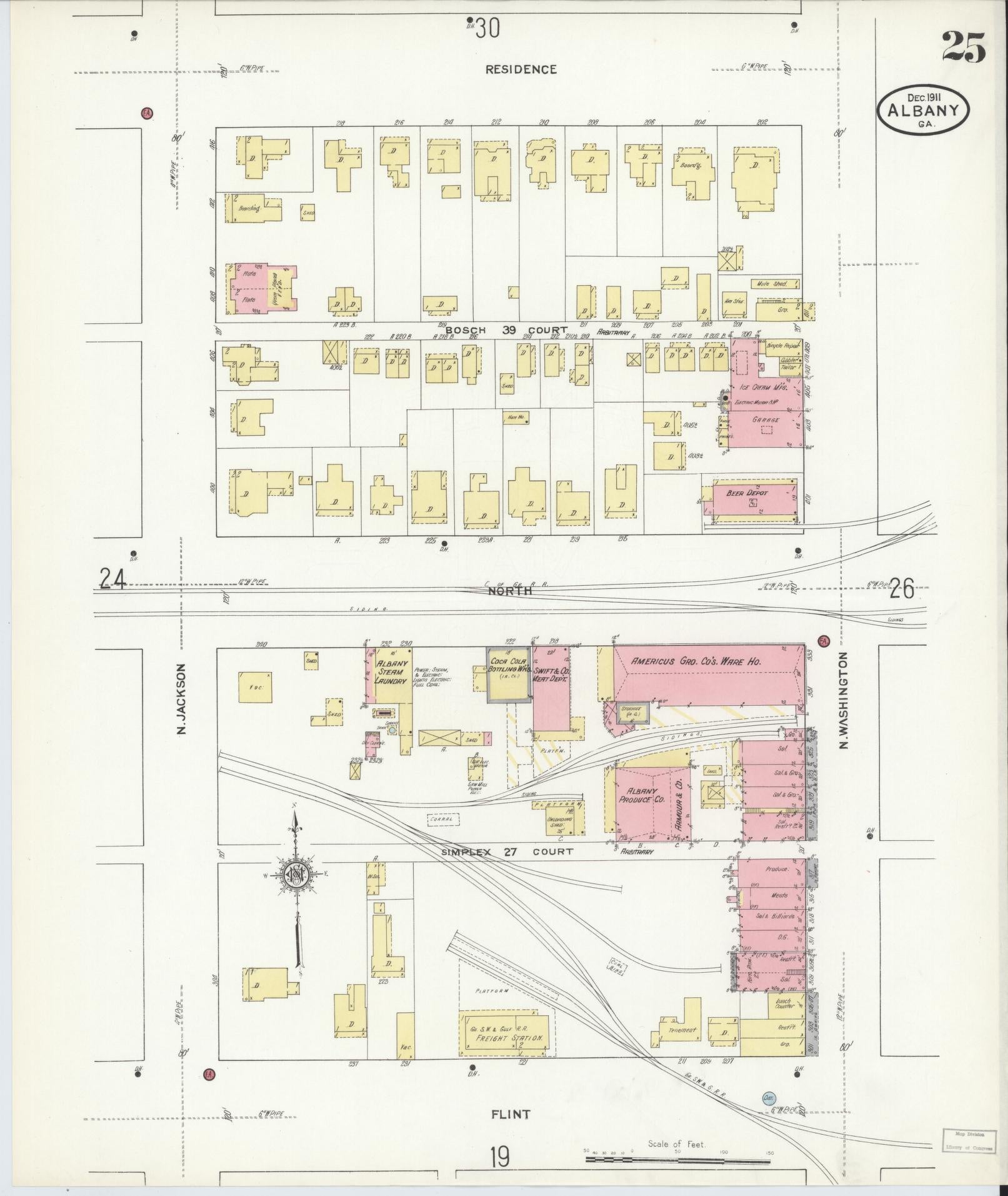 Sanborn Fire Insurance Map from Albany, Dougherty County, Georgia (1911), Sheet #0025 - Historic Sanborn Fire Insurance Map Print, vintage old map wall art, antique decor, genealogy gift, Georgia Georgia map