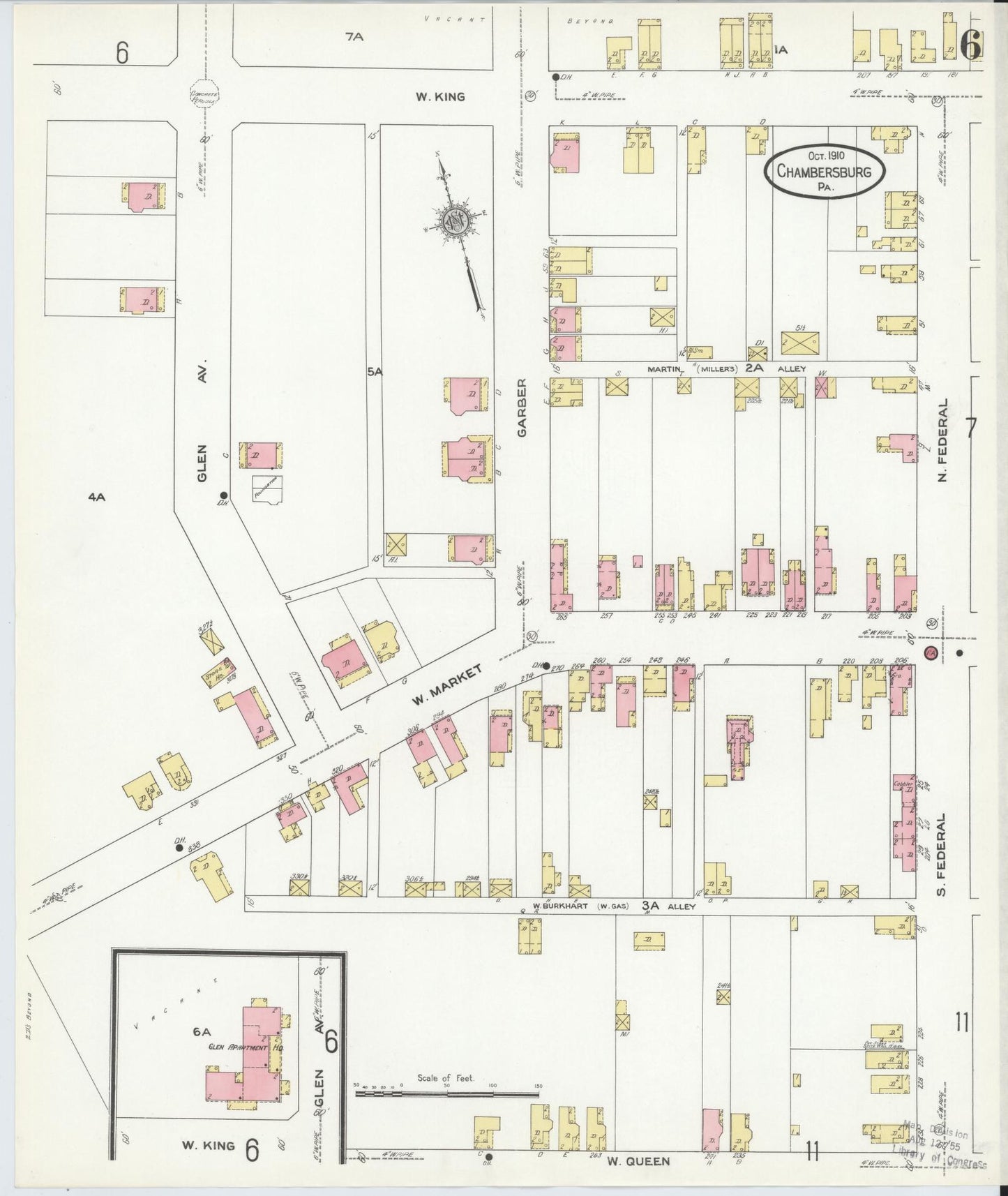 Sanborn Fire Insurance Map from Chambersburg, Franklin County, Pennsylvania (1910), Sheet #0006 - Historic Sanborn Fire Insurance Map Print, vintage old map wall art, antique decor, genealogy gift, Pennsylvania Pennsylvania map