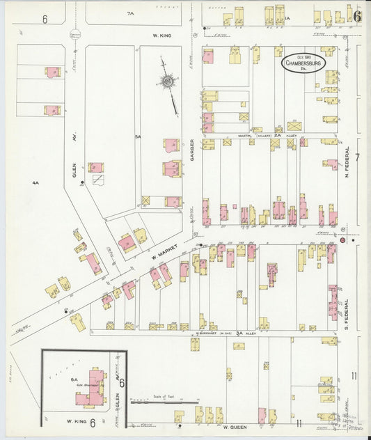 Sanborn Fire Insurance Map from Chambersburg, Franklin County, Pennsylvania (1910), Sheet #0006 - Historic Sanborn Fire Insurance Map Print, vintage old map wall art, antique decor, genealogy gift, Pennsylvania Pennsylvania map