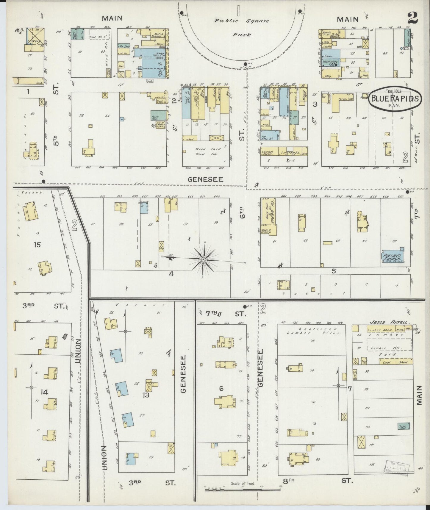 Sanborn Fire Insurance Map from Blue Rapids, Marshall County, Kansas (1893), Sheet #0002 - Historic Sanborn Fire Insurance Map Print, vintage old map wall art, antique decor, genealogy gift, Kansas Kansas map