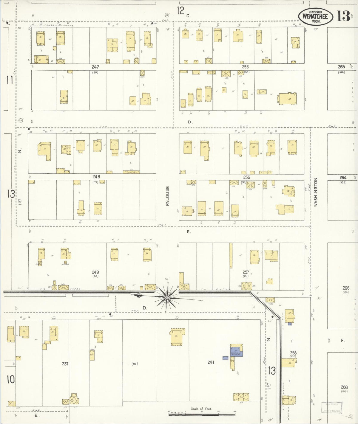 Sanborn Fire Insurance Map from Wenatchee, Chelan County, Washington (1909), Sheet #0013 - Historic Sanborn Fire Insurance Map Print, vintage old map wall art, antique decor, genealogy gift, Washington Washington map