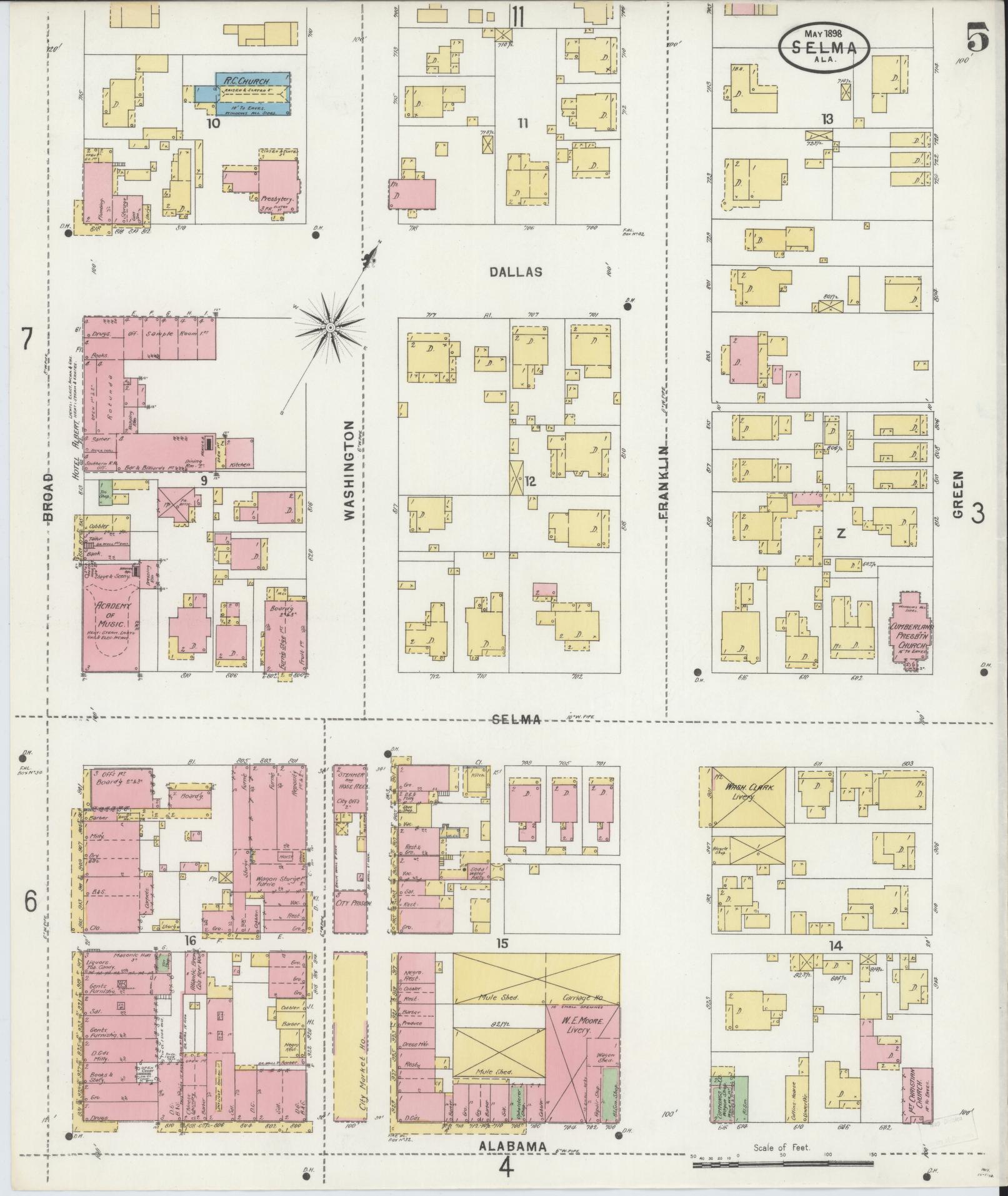 Sanborn Fire Insurance Map from Selma, Dallas County, Alabama (1898), Sheet #0005 - Complete Map Set gallery image, historic Sanborn map, vintage wall art, Alabama Alabama