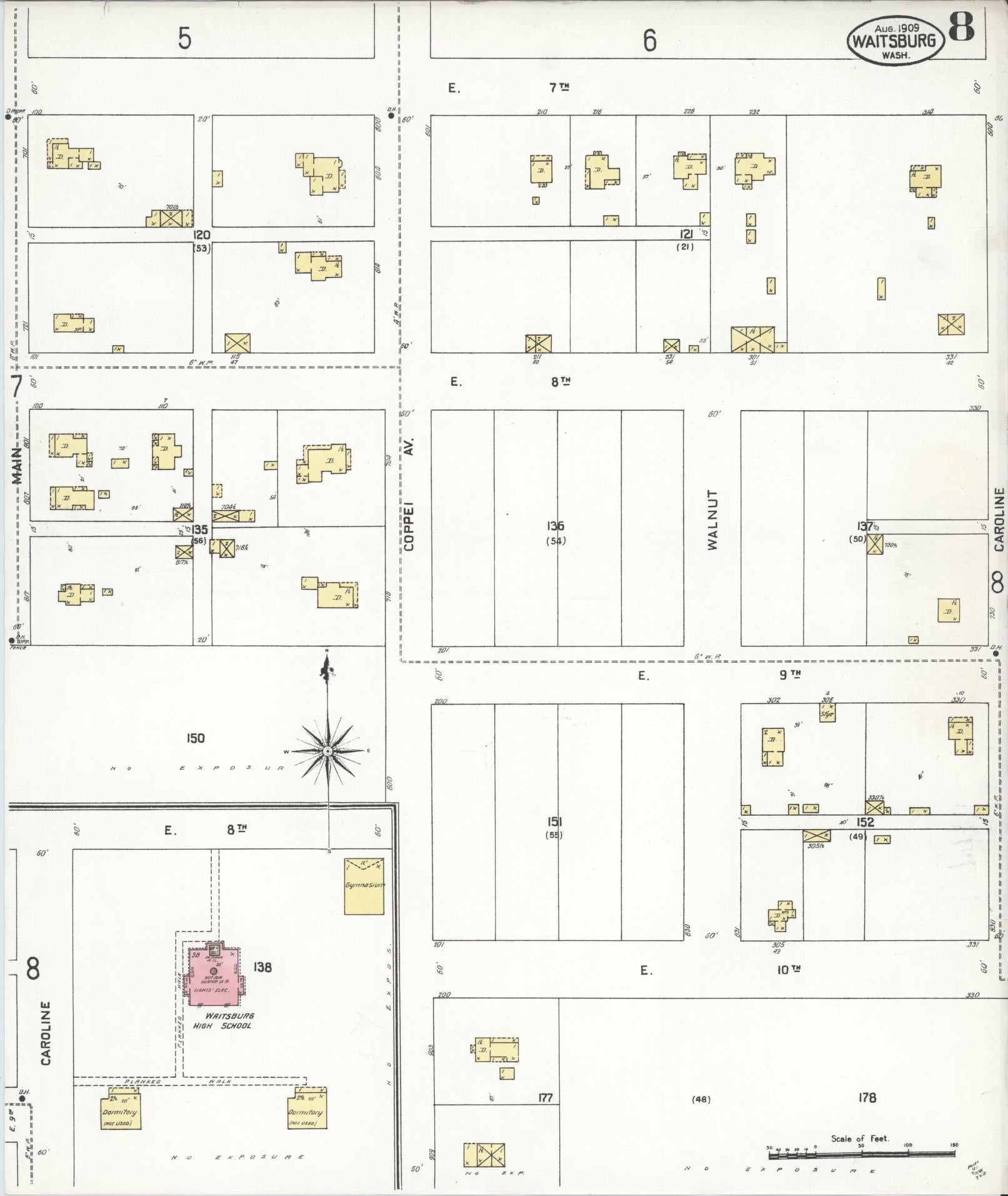 Sanborn Fire Insurance Map from Waitsburg, Walla Walla County, Washington (1909), Sheet #0008 - Complete Map Set gallery image, historic Sanborn map, vintage wall art, Washington Washington