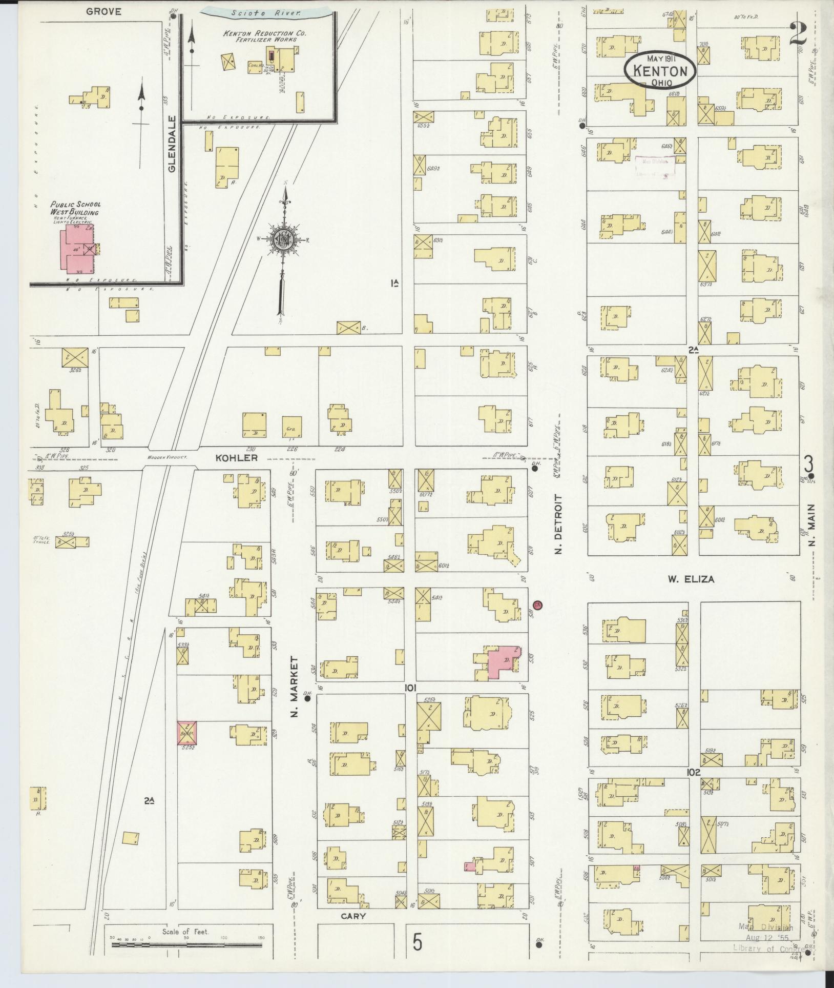 Sanborn Fire Insurance Map from Kenton, Hardin County, Ohio (1911), Sheet #0002 - Historic Sanborn Fire Insurance Map Print, vintage old map wall art, antique decor, genealogy gift, Ohio Ohio map