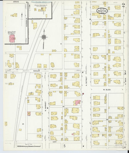 Sanborn Fire Insurance Map from Kenton, Hardin County, Ohio (1911), Sheet #0002 - Historic Sanborn Fire Insurance Map Print, vintage old map wall art, antique decor, genealogy gift, Ohio Ohio map