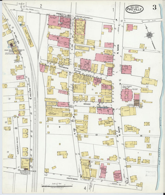 Sanborn Fire Insurance Map from Pikeville, Pike County, Kentucky (1920), Sheet #0003 - Historic Sanborn Fire Insurance Map Print, vintage old map wall art, antique decor, genealogy gift, Kentucky Kentucky map