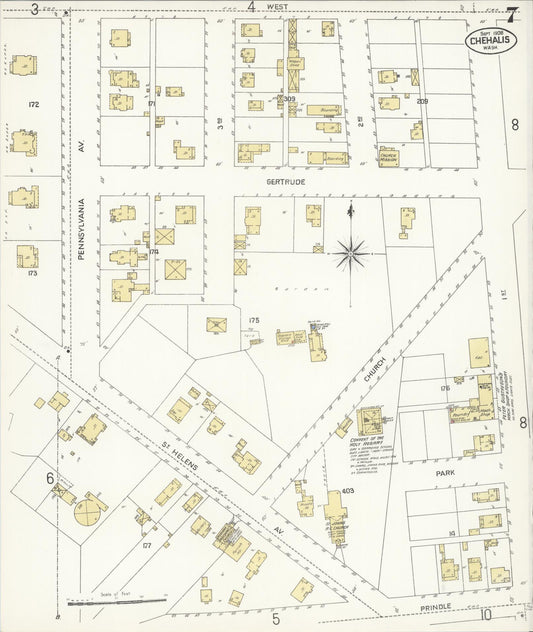 Sanborn Fire Insurance Map from Chehalis, Lewis County, Washington (1908), Sheet #0007 - Historic Sanborn Fire Insurance Map Print, vintage old map wall art, antique decor, genealogy gift, Washington Washington map