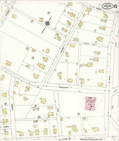 Sanborn Fire Insurance Map from Ashland, Jackson County, Oregon (1911), Sheet #0008 - Complete Map Set gallery image, historic Sanborn map, vintage wall art, Oregon Oregon