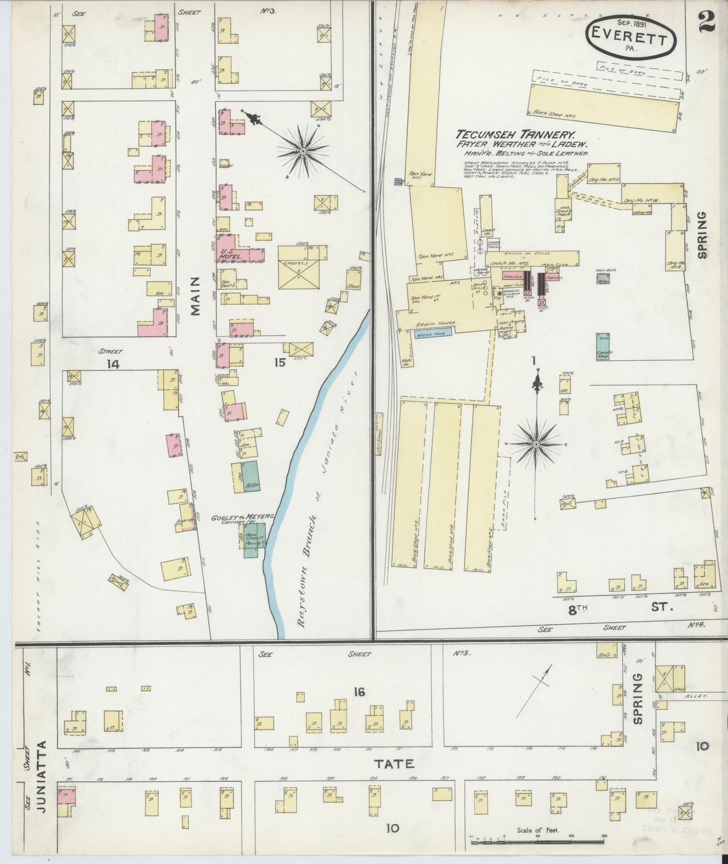 Sanborn Fire Insurance Map from Everett, Bedford County, Pennsylvania (1891), Sheet #0002 - Historic Sanborn Fire Insurance Map Print, vintage old map wall art, antique decor, genealogy gift, Pennsylvania Pennsylvania map