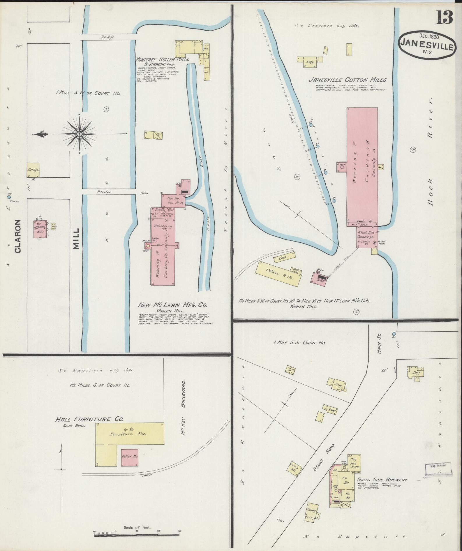 Sanborn Fire Insurance Map from Janesville, Rock County, Wisconsin (1890), Sheet #0013 - Historic Sanborn Fire Insurance Map Print, vintage old map wall art, antique decor, genealogy gift, Wisconsin Wisconsin map
